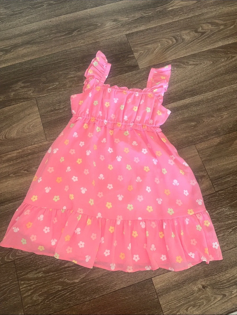 Janie and Jack Minnie Mouse Coral Pink Floral Ruffle Dress